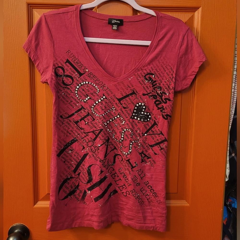 Raspberry pink embellished Guess tshirt size M